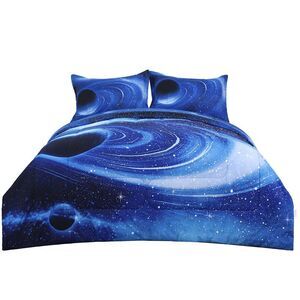 Twin All-season Quilted Comforter Set Reversible Galaxies White Blue
